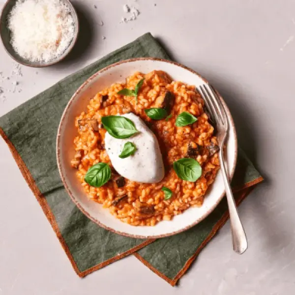 Rode risotto met burrata