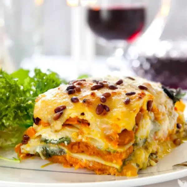 Pompoenlasagne met buffelmozzarella